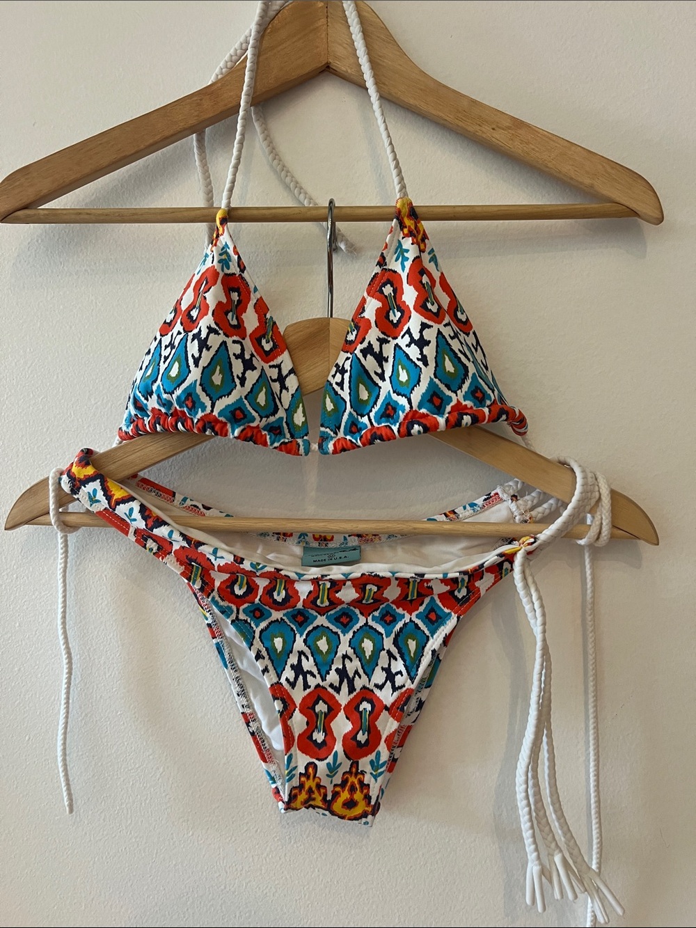 Letarte Multicolor Ikat Triangle Bikini - White, Red, Blue, Turquoise